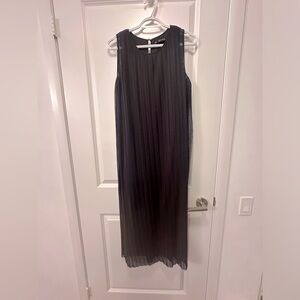 Zara Long Black/dark navy pleated Sheer sleeveless Over Dress with Side Slits